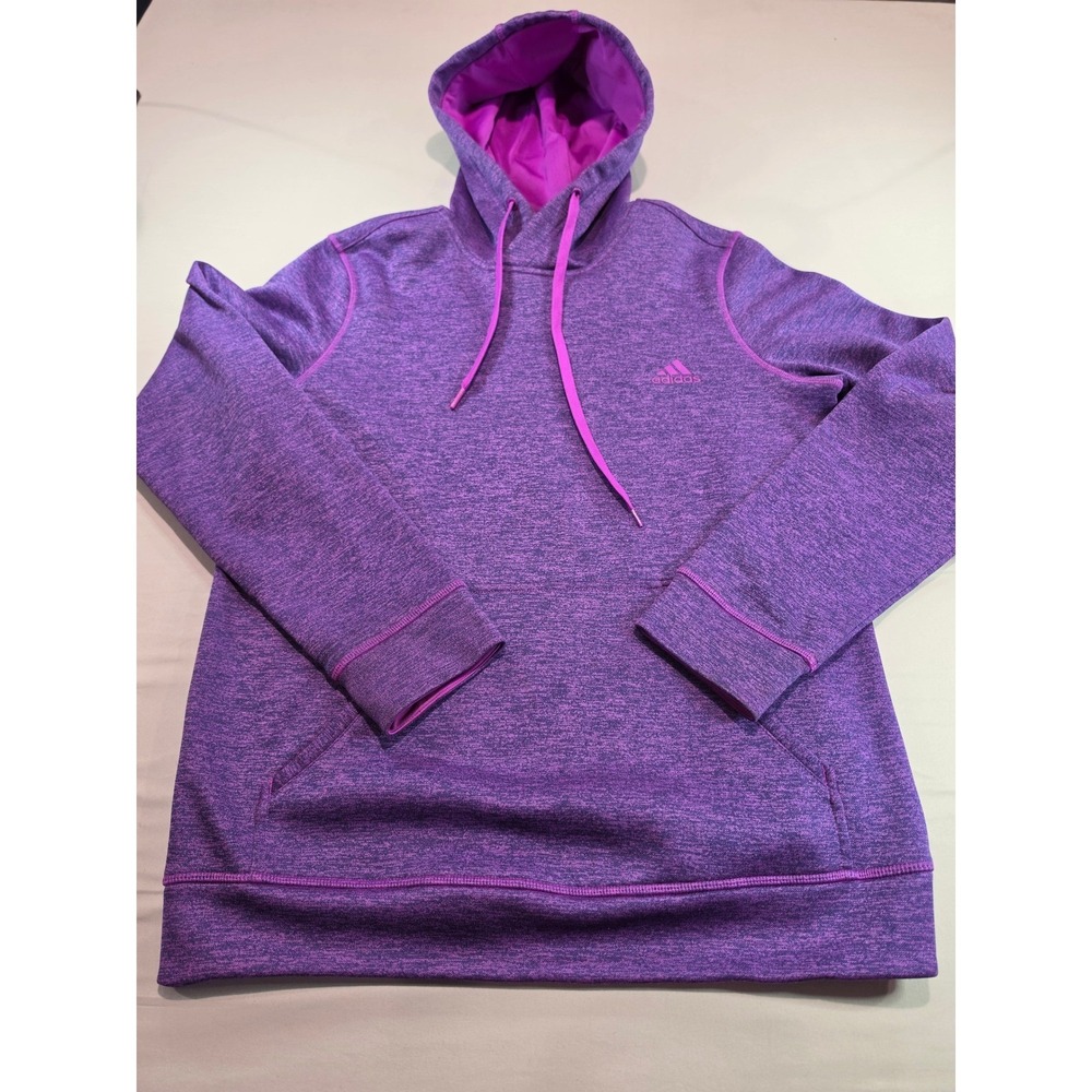Adidas Climawarm‎ Purple Heathered Hoodie Womens M Thumbhole Fleece Sweatshirt